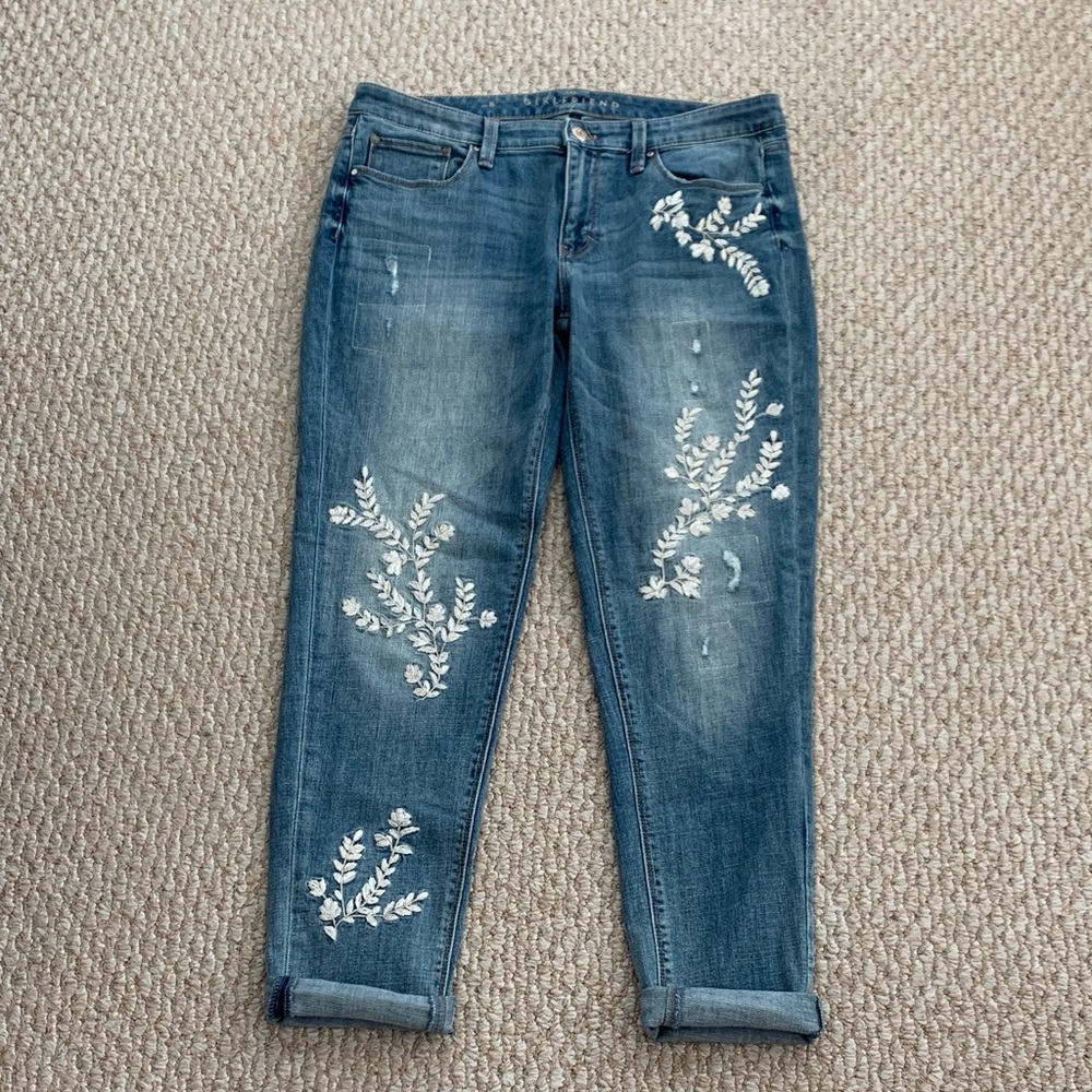 WHBM Embroidered Girlfriend Jean